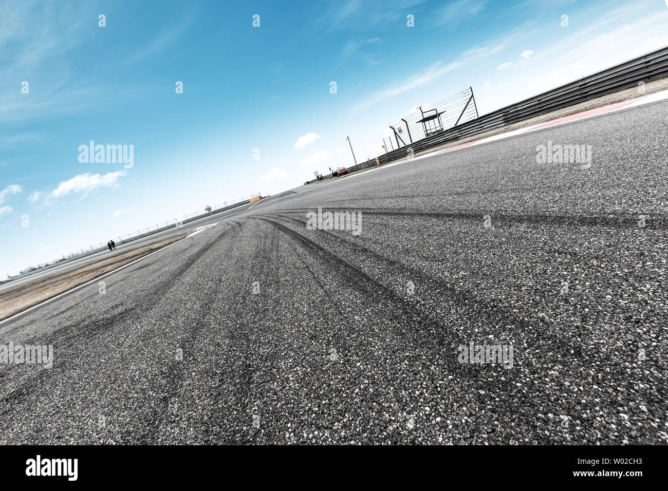 Empty asphalt road in blue cloudsky Stock Photo