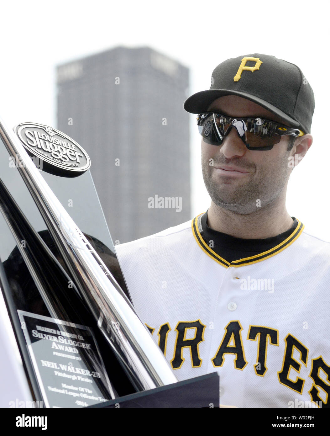 Pittsburgh Pirates second baseman Neil Walker (18) receives his Silver  Slugger Award before the start of the Home Opener against the Detroit  Tigers at PNC Park in Pittsburgh, on April 13, 2015.