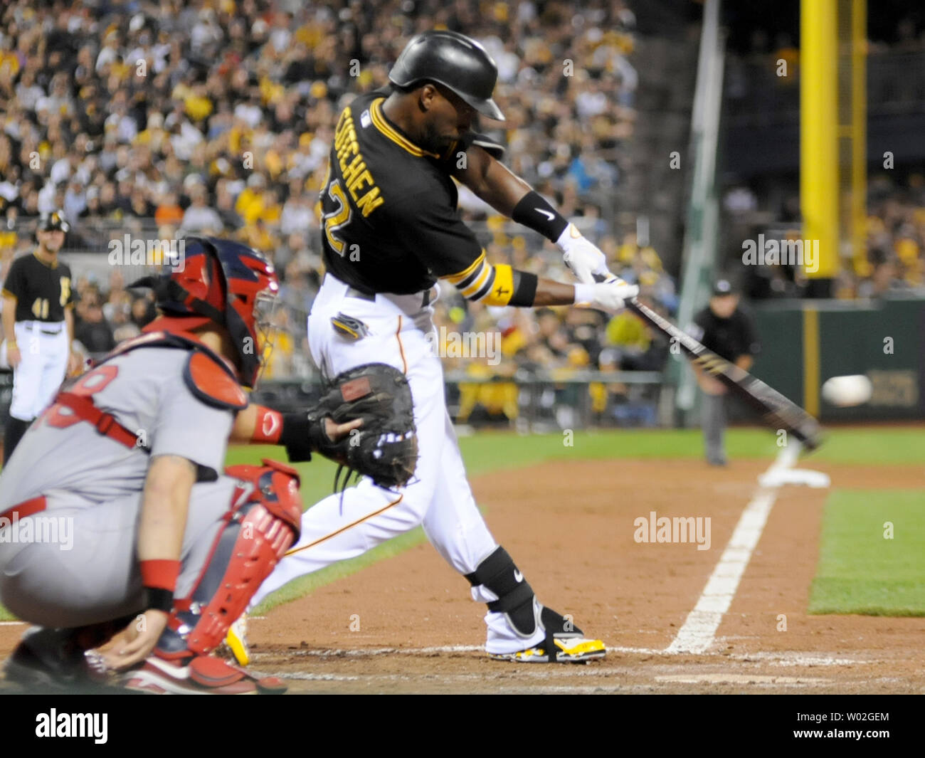 Pittsburgh Pirates center fielder Andrew McCutchen catches a pop-up from  New York Mets Daniel Murphy in the first inning of the New York Mets 5-3  win at PNC Park in Pittsburgh, on