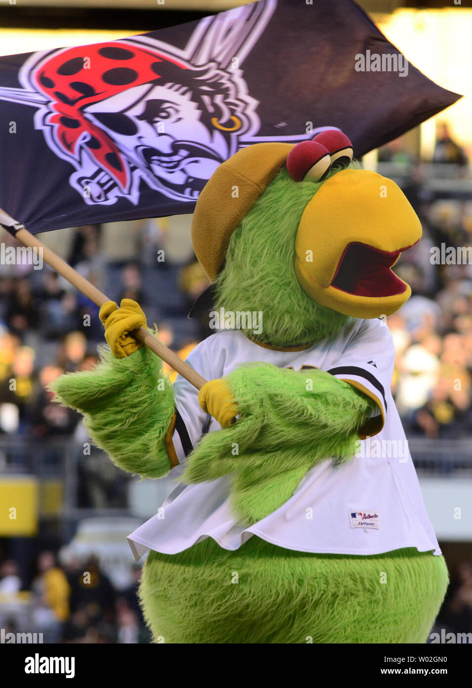 Pittsburgh Pirates' Parrot mascot celebrates the 4-0 win against the  Cincinnati Reds at PNC Park in Pittsburgh on October 4, 2015. Photo by  Archie Carpenter/UPI Stock Photo - Alamy