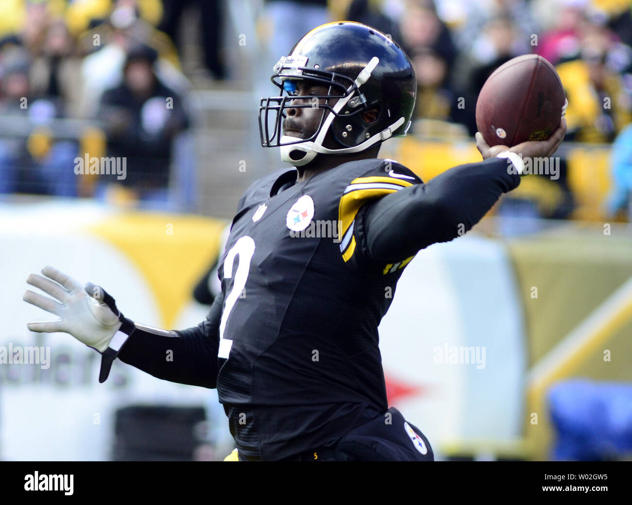 Pittsburgh Steelers quarterback Mike Vick (2) steps back to pass in the  first quarter against the