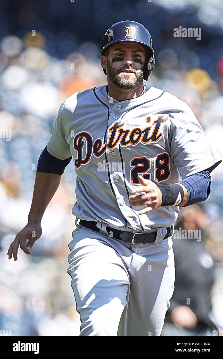 Detroit Tigers right fielder J.D. Martinez (28) eyes home plate as