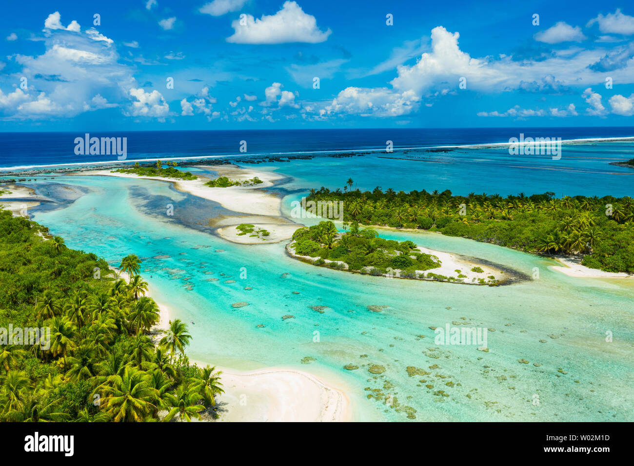 Rangiroa aerial image of atoll island reef motu in French Polynesia Tahiti Stock Photo