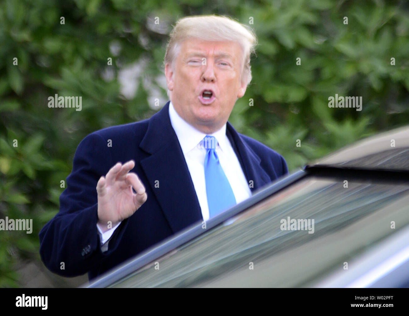 President Donald Trump makes a brief statement to the media after visiting  the Tree of Life Synagogue to pay his respects to the 11 victims of the mass shooting that happen over the weekend in the Squirrel Hill neighborhood of Pittsburgh on October 30, 2018.  Photo by Archie Carpenter/UPI Stock Photo
