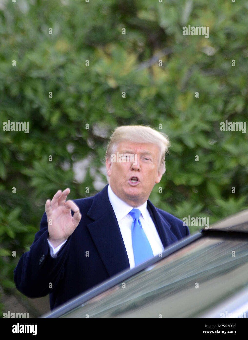 President Donald Trump makes a brief statement to the media after visiting  the Tree of Life Synagogue to pay his respects to the 11 victims of the mass shooting that happen over the weekend in the Squirrel Hill neighborhood of Pittsburgh on October 30, 2018.  Photo by Archie Carpenter/UPI Stock Photo