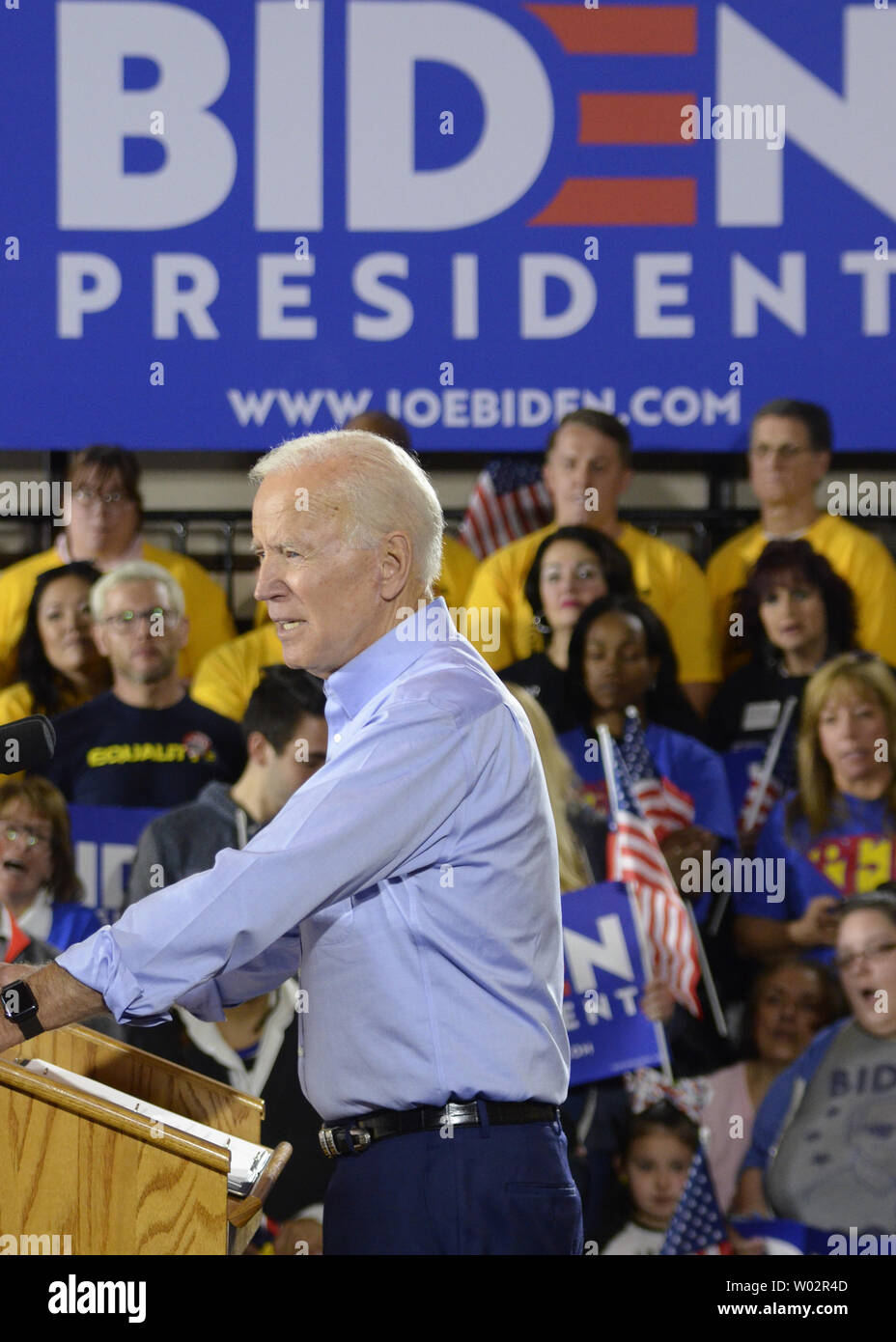 Former Vice President Joe Biden holds his first rally for the 2020 Democratic presidential nomination at the Teamster Union Hall of Local 249 in Pittsburgh on April, 2019.   Photo by Archie Carpenter/UPI Stock Photo