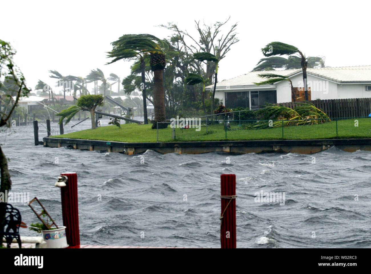 Hurricane Wilma hits south Florida October 24, 2005 with catagory 3 winds, causing widespread damage, power outages, and flooding.  (UPI Photo/Susan Knowles) Stock Photo