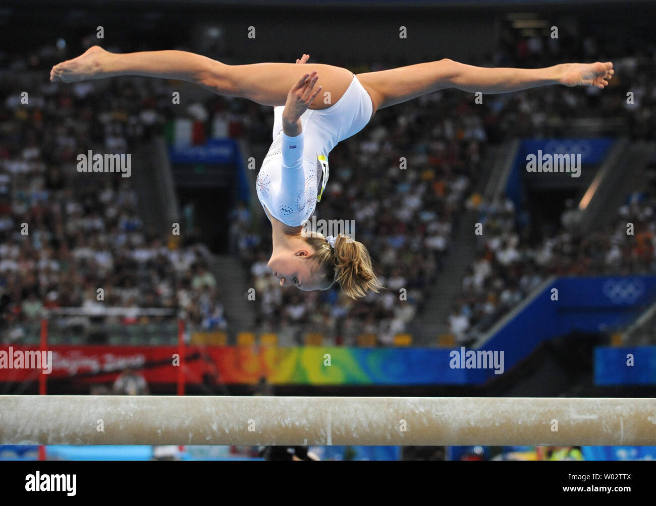 USA's Nastia Liukin flips in her performance on the beam during the