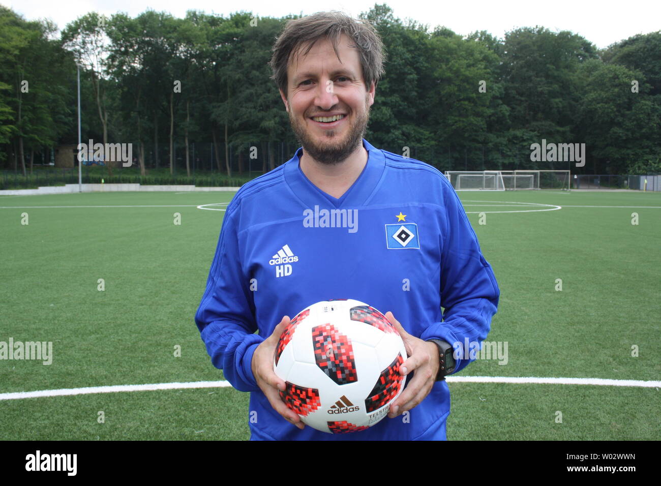Hamburg, Germany. 19th June, 2019. Hannes Drews, coach of the U21 of  Hamburger SV, is on the training ground. Just over a year ago, Hannes Drews  and FC Erzgebirge Aue celebrated their