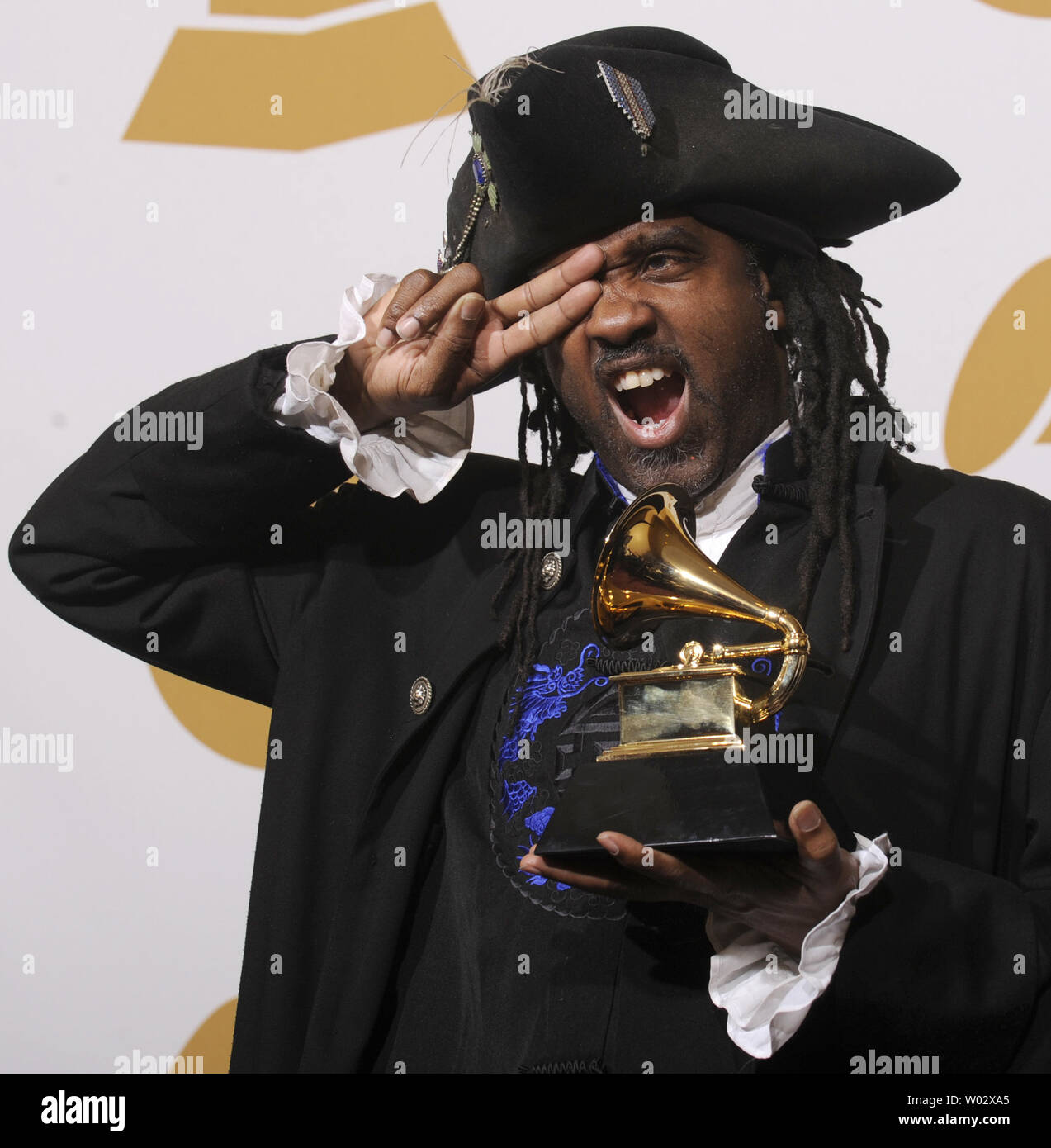 Future Man holds the Grammy Award for Best Best Pop Instrumental Album won by Bella Fleck & The Fleckstones for 'Jingle All The Way' at the 51st annual Grammy Awards at the Staples Center in Los Angeles on February 8, 2009.   UPI/Phil McCarten Stock Photo