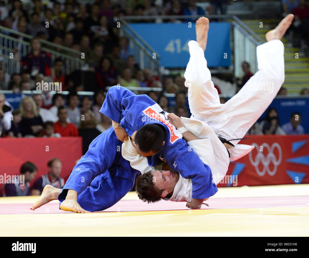 Men's Judo 66kg Bronze Medal contest between Masashi Ebinuma of Japan and Pawel Zagrodnik of Poland at the London 2012 Summer Olympic Games on July 29, 2012 in London. Masashi Ebinuma won the contest.  UPI/Ron Sachs Stock Photo