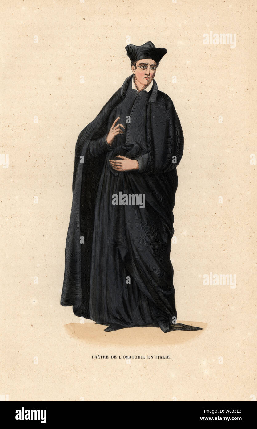 Priest of the Congregation of the Oratory, Italy, Pretre de l'Oratoire en  Italie. Handcoloured woodblock engraving after an illustration by Jacques  Charles Bar from Abbot Tiron's Histoire et Costumes des Ordres Religieux,
