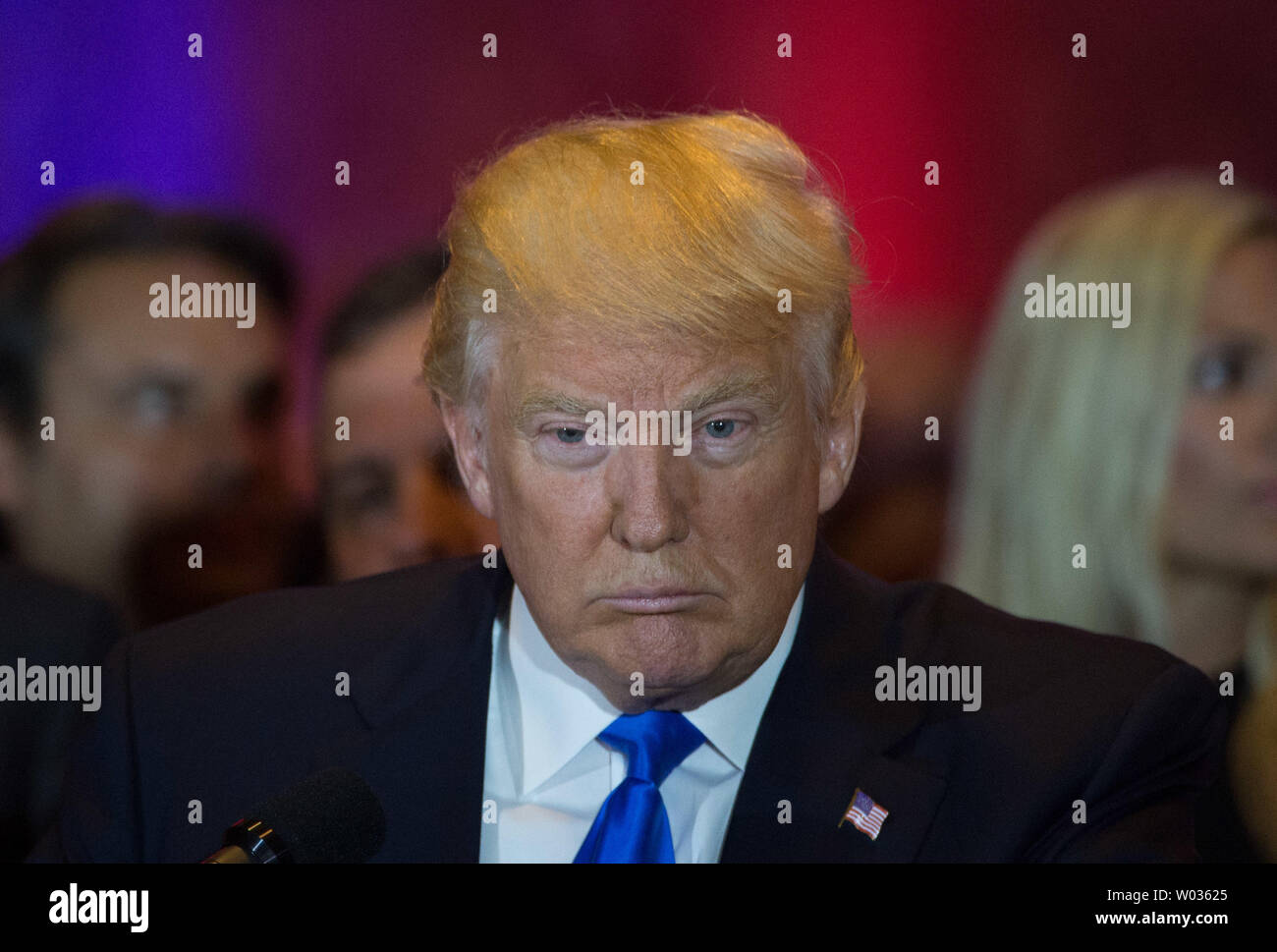 Republican presidential candidate Donald Trump speaks at Trump Tower in New York City after the Connecticut, Delaware, Maryland, Pennsylvania, and Rhode Island primaries on April 26, 2016. Photo by Bryan R. Smith/UPI Stock Photo