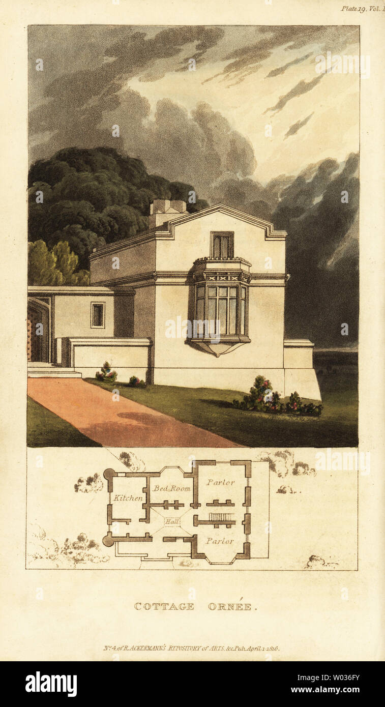 Plan And Elevation For A Regency Or Georgian Style Ornate Cottage