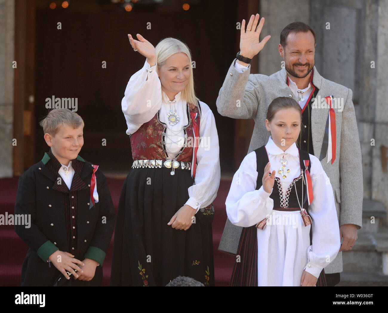 Crown Prince Haakon, Crown Princess Mette- Marit, Princess Ingrid Alexandra and Prince Sverre Magnus celebrate the Norwegian National Day at the Norwegian Royal Residence Skaugum in Oslo on May 17, 2016. Photo by Rune Hellestad/ UPI Stock Photo