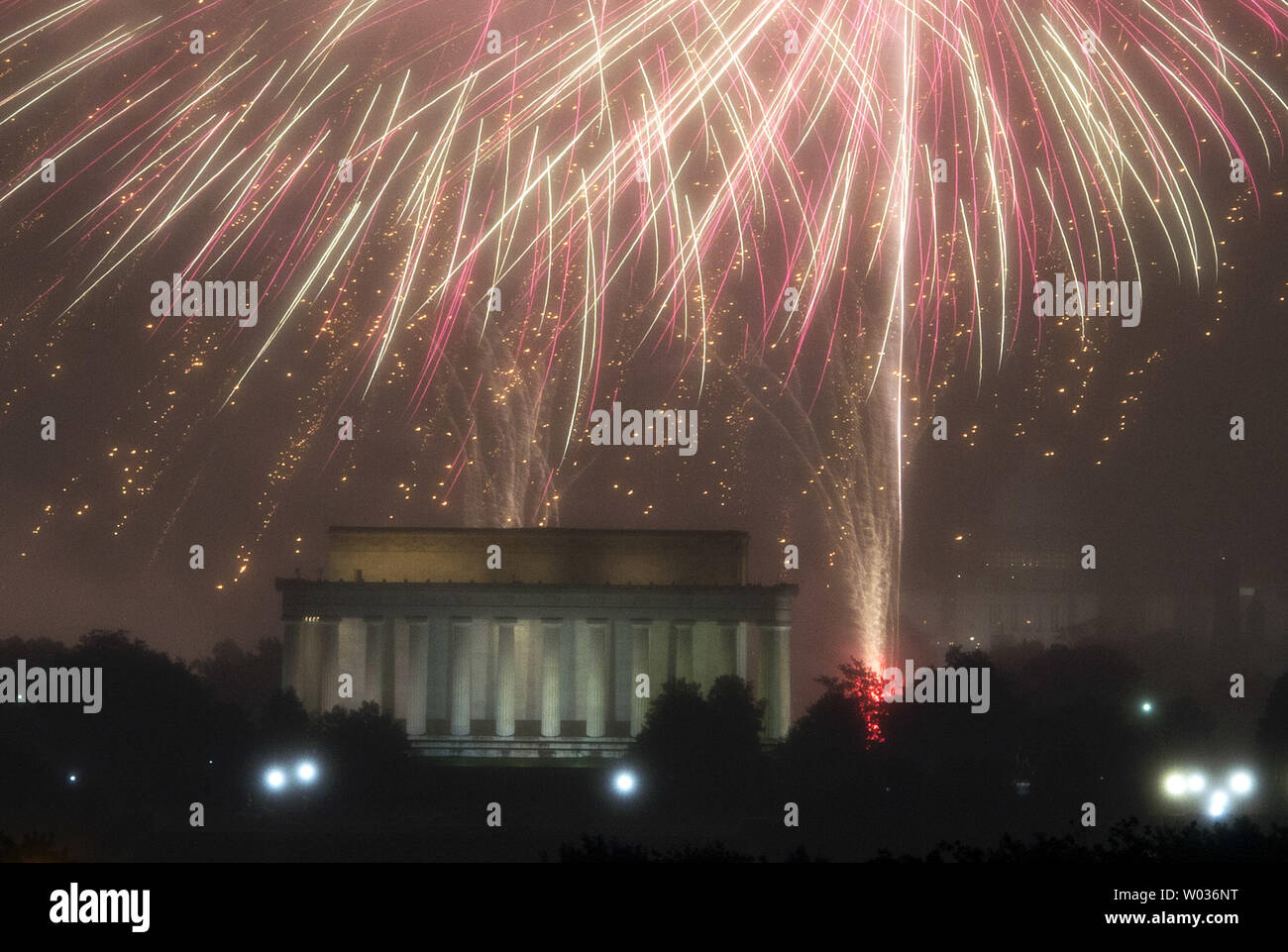 The annual Independence Day firework display lights up the Washington, D.C. skyline as seen from Arlington, Virginia, on July 4, 2016. Photo by Kevin Dietsch/UPI Stock Photo