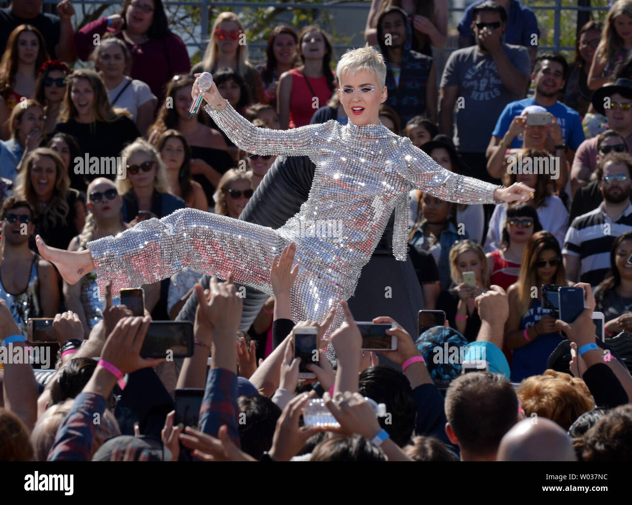 Katy Perry performs at the Witness World Wide exclusive YouTube livestream concert at Ramon C. Cortines High School for Performing Arts in Los Angeles on June 12, 2017. Photo by Jim Ruymen/UPI Stock Photo