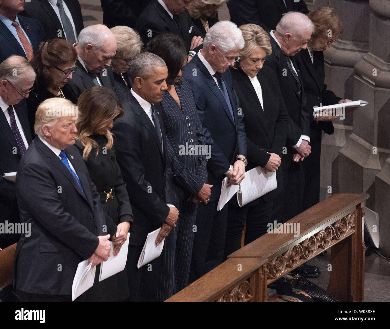 United States President  Donald J. Trump, First Lady Melania Trump, Barack Obama, Michelle Obama, Bill Clinton, Hillary Clinton, Jimmy Carter and Rosalyn Carter attend the state funeral service of former President George W. Bush at the National Cathedral on December 5, 2018 in Washington, DC. Photo by Chris Kleponis/UPI Stock Photo