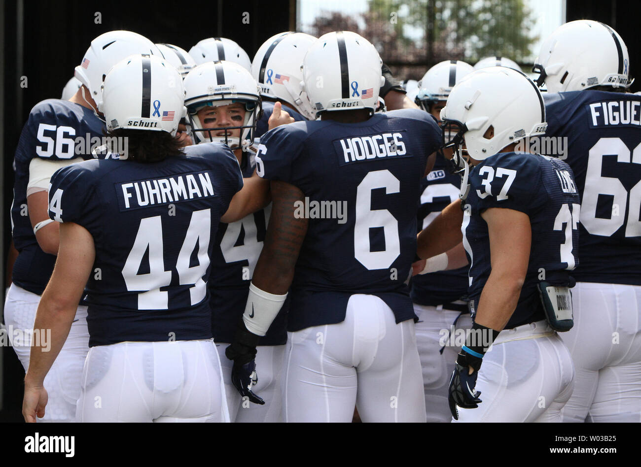 Penn State and Ohio University face off in the season opener at Beaver Stadium in State College, PA on September 1,2012. For the first time PSU uniforms have the players names on their backs. This is a change from the wishes of Joe Paterno.    UPI/George M Powers Stock Photo