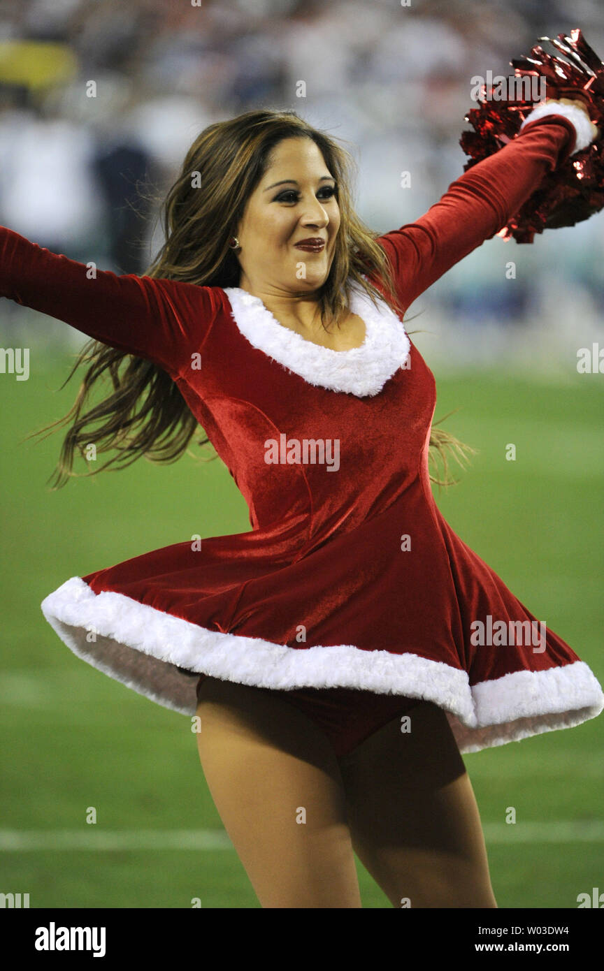 An Arizona Cardinals cheerleader performs in a Halloween costume at the two  minute warning of the fourth quarter of the Cardinals-Atlanta Falcons game  at University of Phoenix Stadium in Glendale, Arizona on