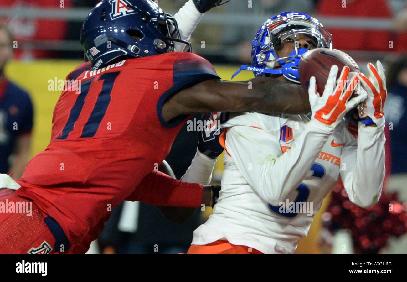 BOISE, ID - NOVEMBER 12: Boise State Broncos safety Tyreque Jones (21)  smiles during a college football game between the Wyoming Cowboys and the  Boise State Broncos on November 12, 2021, at