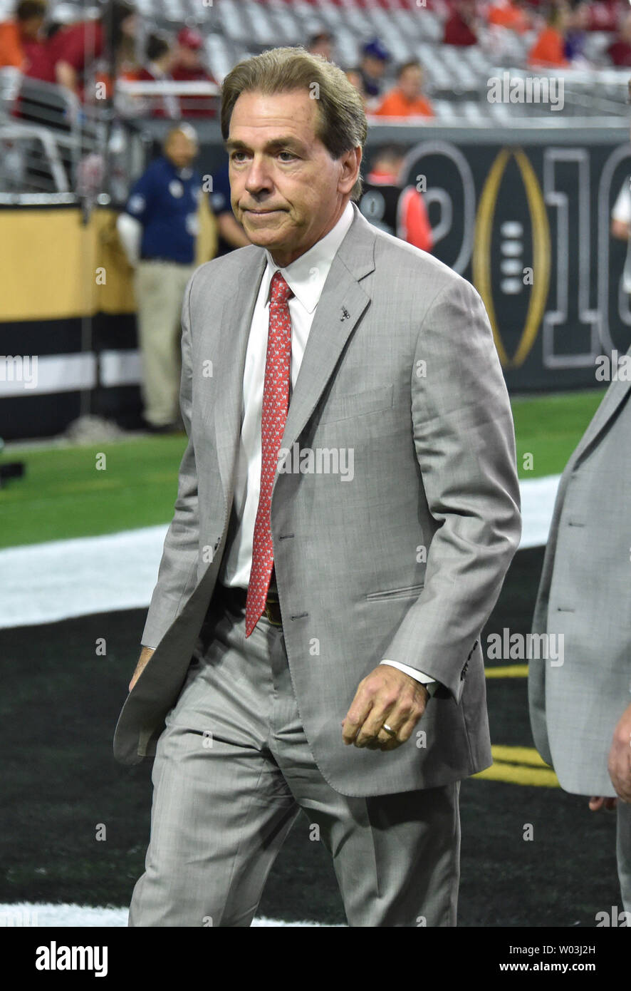 Alabama Crimson Tide head coach Nick Saban walks off the field to locker room prior to game against the Clemson Tigers for the 2016 College Football Playoff National Championship at University of Phoenix Stadium in Glendale, Arizona on January 11, 2016. Photo by Jon SooHoo/UPI Stock Photo