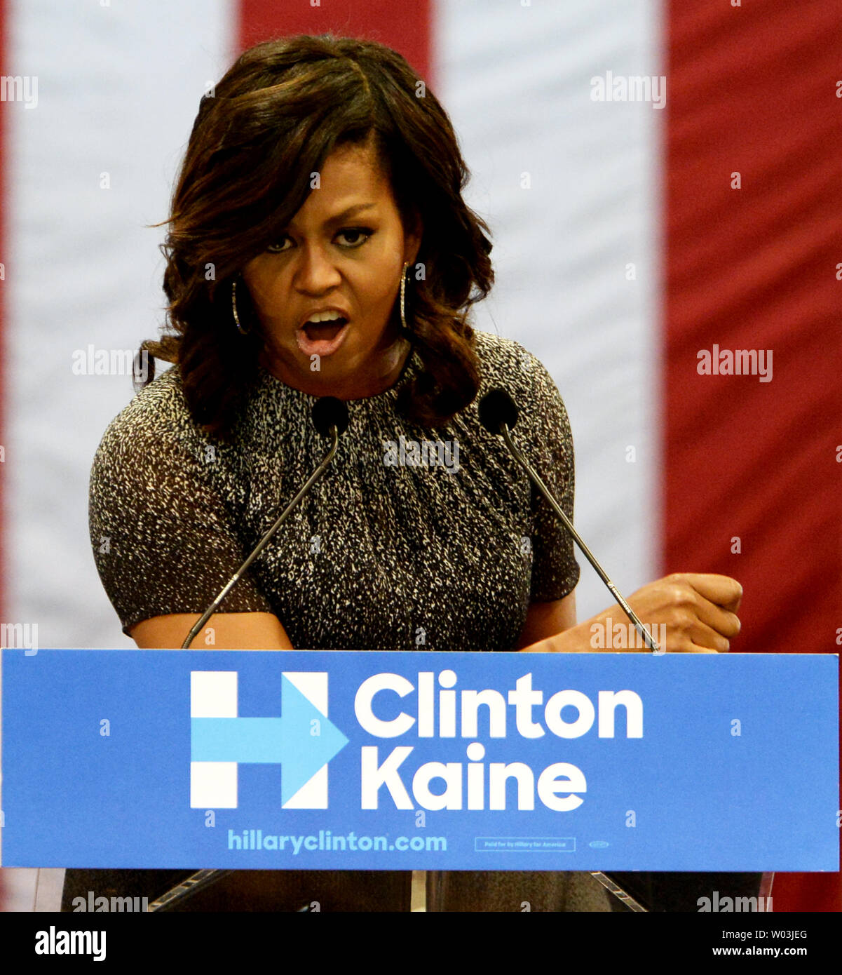 First Lady Michelle Obama implores the crowd to get out and vote at a rally for  Democratic Presidential nominee Hillary Clinton at the Phoenix Convention Center in Phoenix, Arizona, October 20, 2016. Photo by Art Foxall/UPI Stock Photo