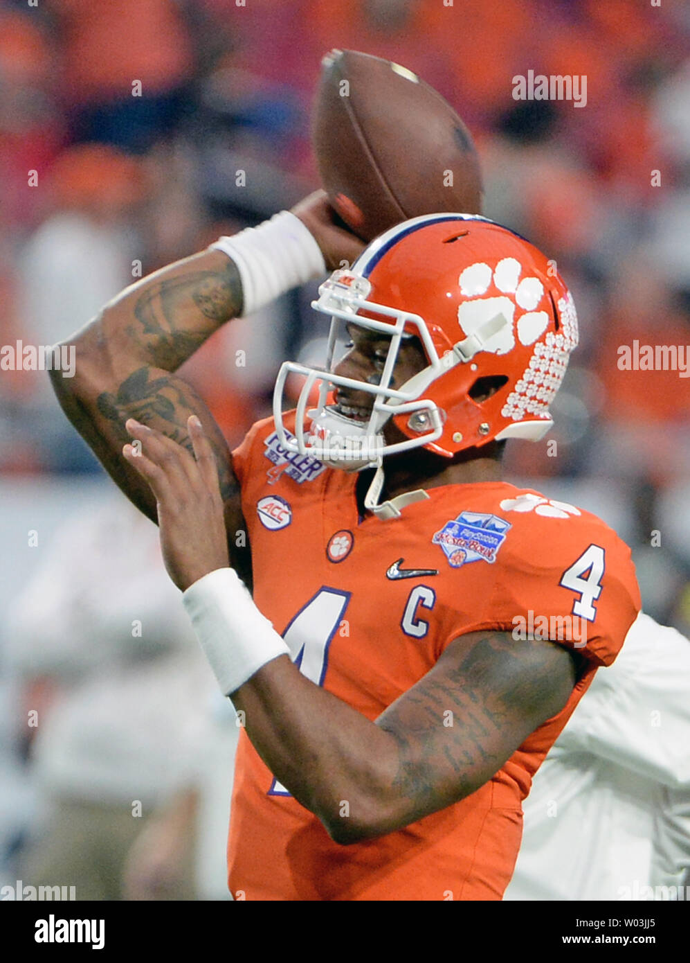 Clemson Quarterback Deshaun Watson Passes Before The Start
