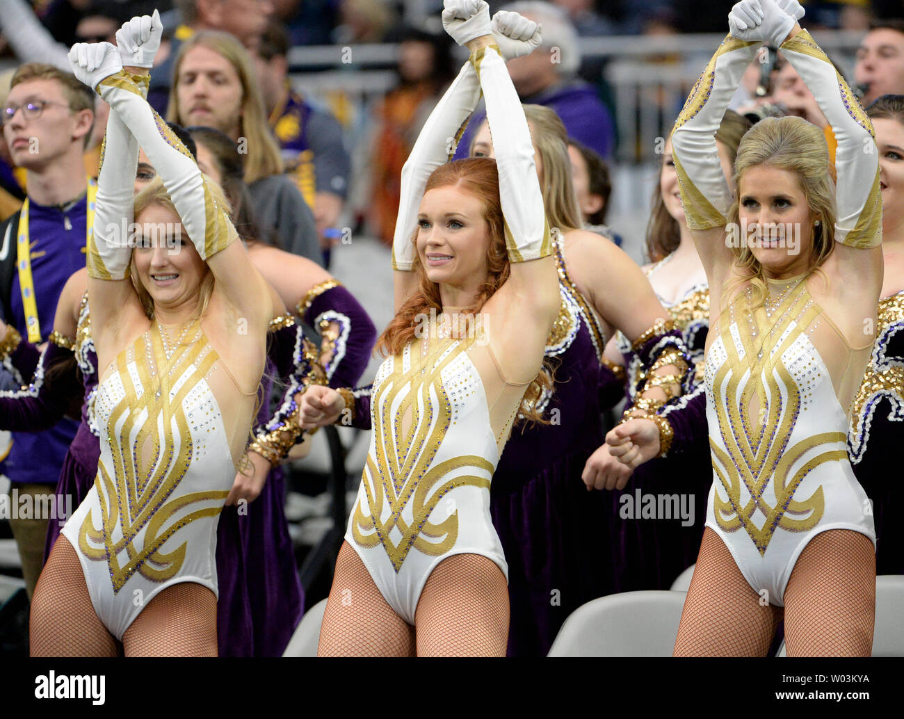 Members of the Louisiana State University Tigers dance team perform a