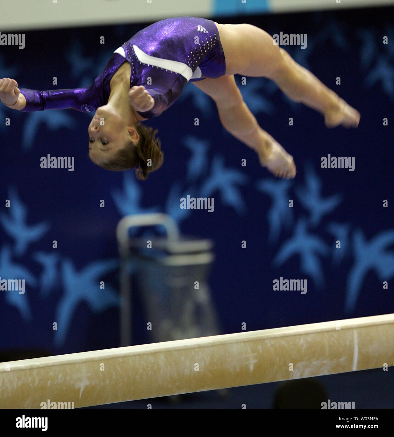 American gymnast Shawn Johnson competes on the balance beam in the women