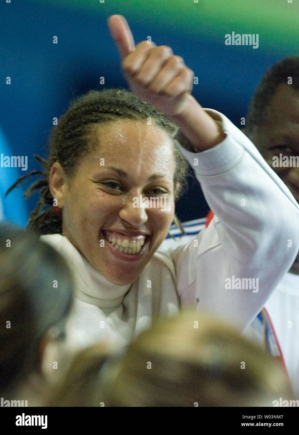 Cuba's Mailyn Gonzalez reacts to beating USA's Alexis Jemal in women's