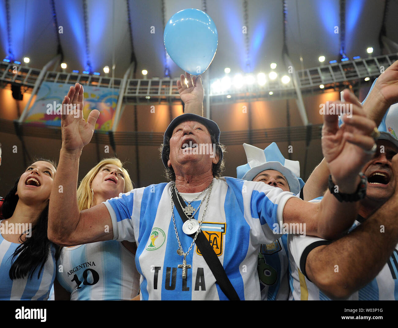 An Argentina fan supports his team during the 2014 FIFA World Cup Group F match at the Estadio do Maracana in Rio de Janeiro, Brazil on June 15, 2014. UPI/Chris Brunskill Stock Photo