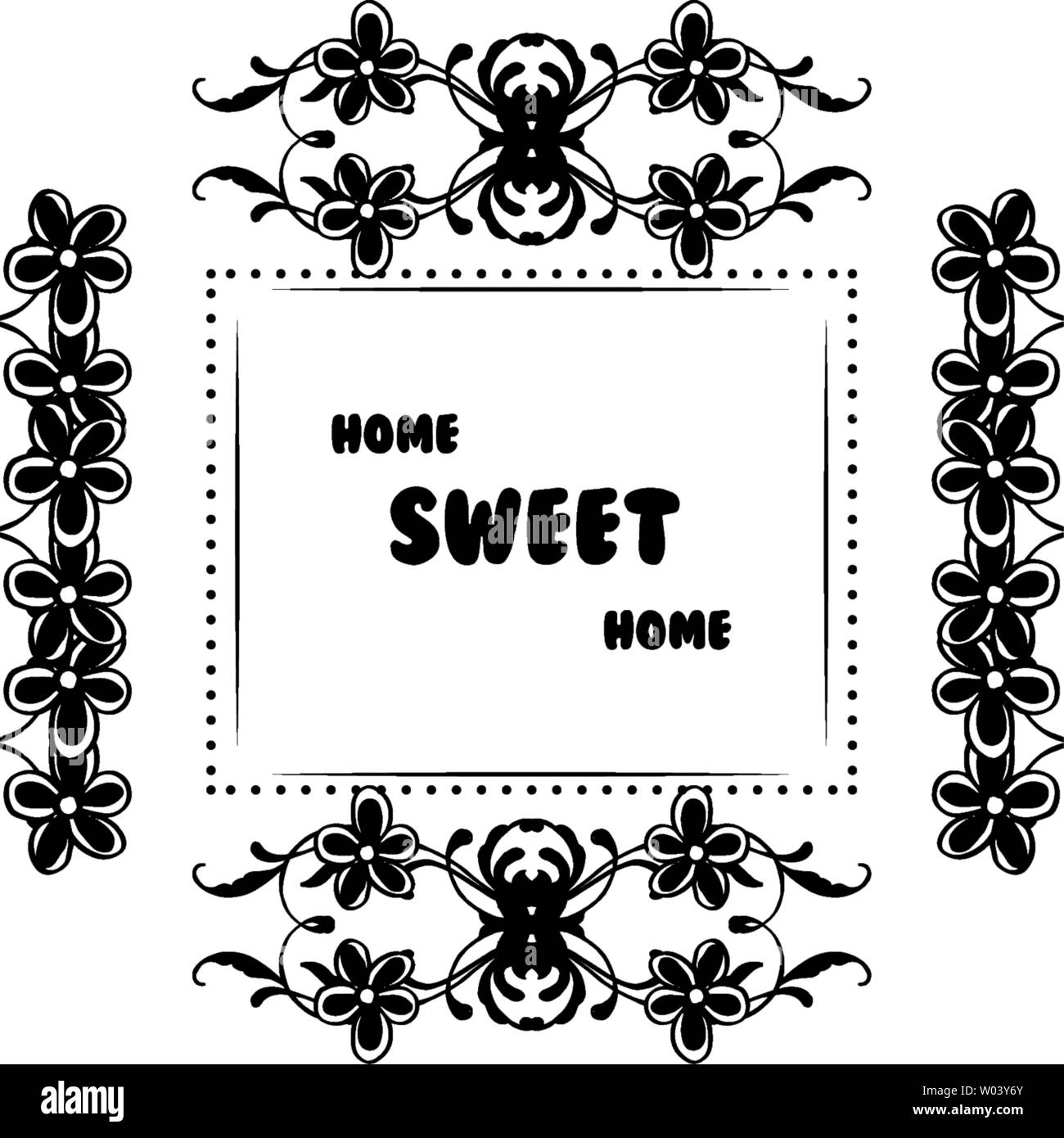 Vector illustration decoration flower frame with card of home sweet ...