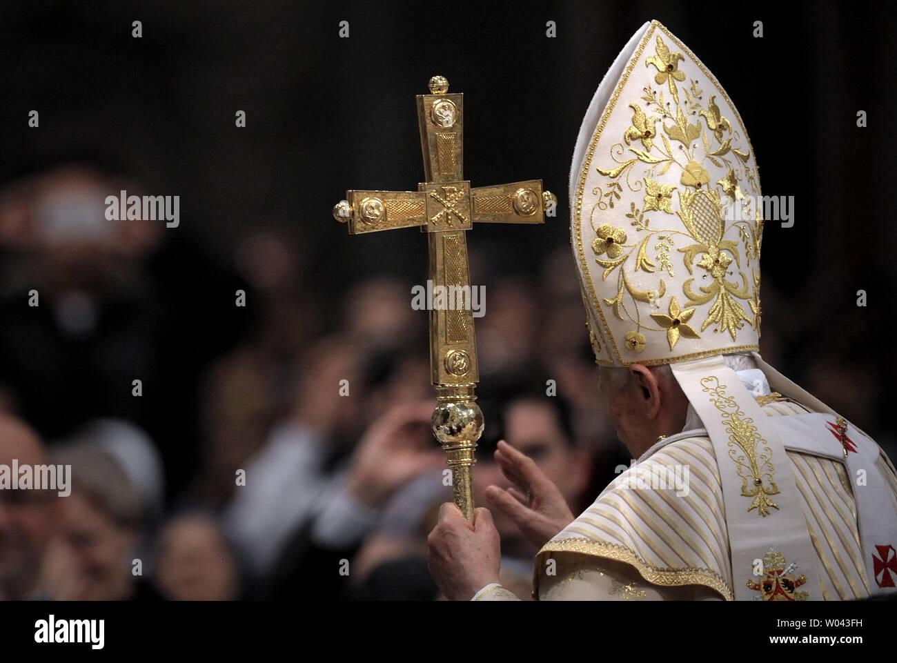 Pope Benedict XVI celebrates the midnight Christmas mass at St. Peter's Basilica in Vatican City on December 24, 2012.    UPI/Stefano Spazani Stock Photo