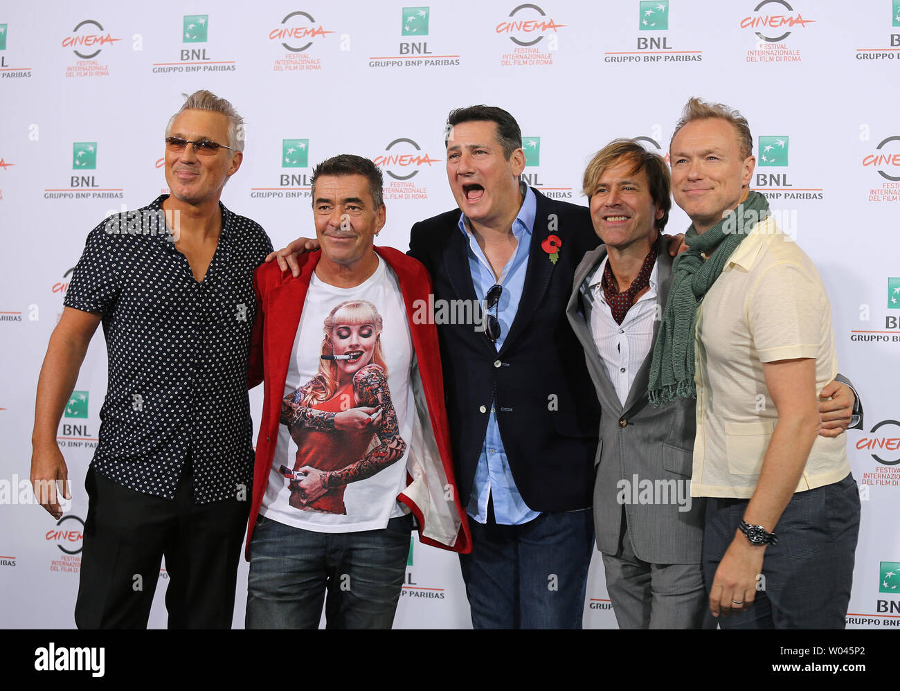 (From L to R) Martin Kemp, John Keeble, Tony Hadley, Steve Norman and Gary Kemp of Spandau Ballet arrive at a photo call for the film 'Soul Boys of the Western World' during the 9th annual Rome International Film Festival in Rome on October 20, 2014.   UPI/David Silpa Stock Photo