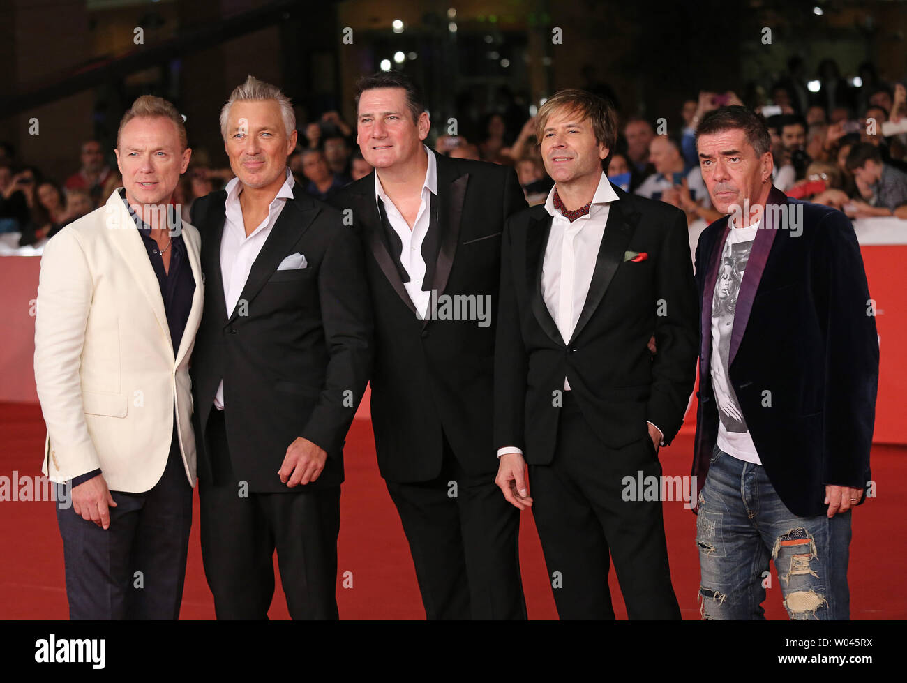 (From L to R) Gary Kemp, Martin Kemp, Steve Norman, Tony Hadley and John Keeble of Spandau Ballet arrive on the red carpet before the screening of the film 'Soul Boys of the Western World' at the 9th annual Rome International Film Festival in Rome on October 20, 2014.   UPI/David Silpa Stock Photo