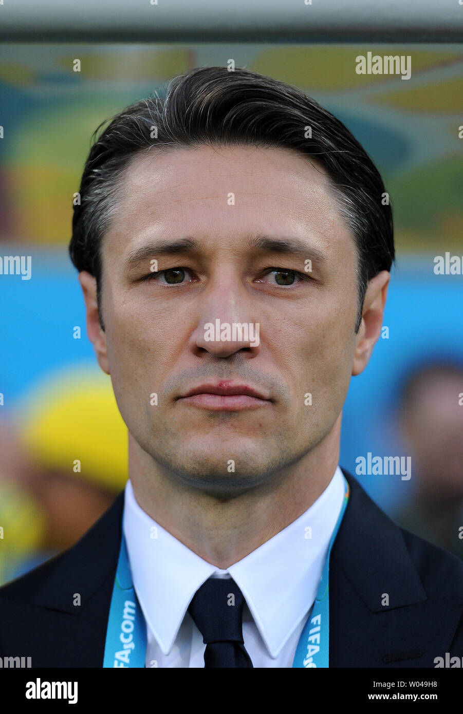 Croatia coach Niko Kovac looks on during the 2014 FIFA World Cup Group A match at the Arena Corinthians in Sao Paulo, Brazil on June 12, 2014. UPI/Chris Brunskill Stock Photo