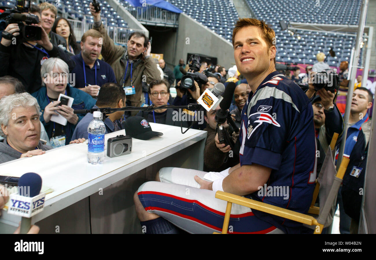 New England Patriots quarterback Tom Brady speaks to the media