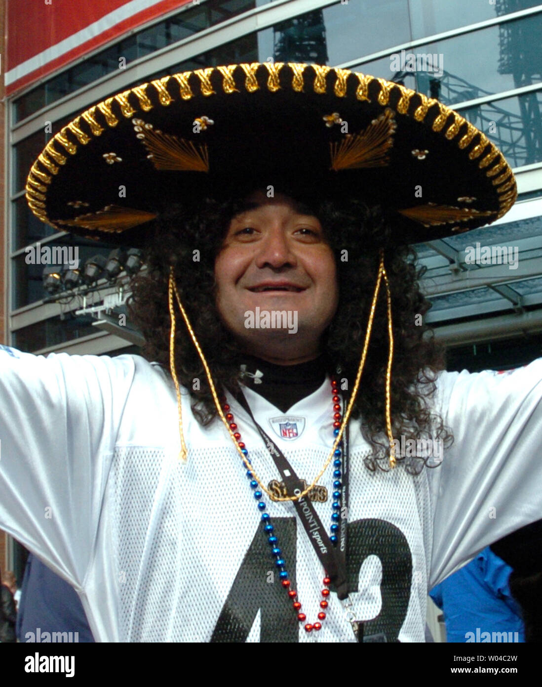 Steelers fan Salvador Perches from Juarez, Mexico arrives at Super Bowl XL  featuring the Seattle Seahawks and the Pittsburgh Steelers at Ford Field in  Detroit, Mi., on February 5, 2006. (UPI Photo/Pat