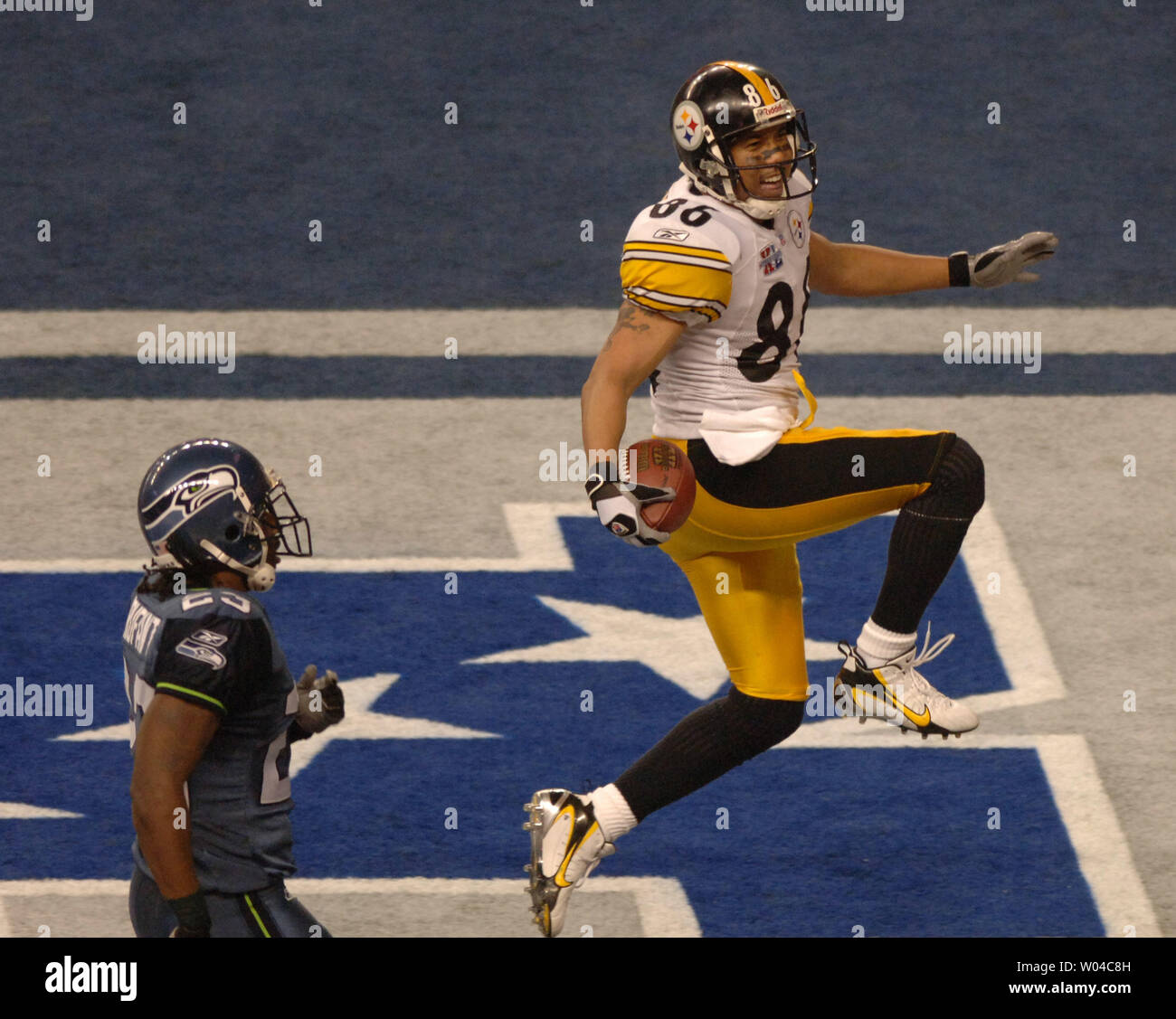 Pittsburgh Steelers wide receiver Hines Ward dances into the endzone