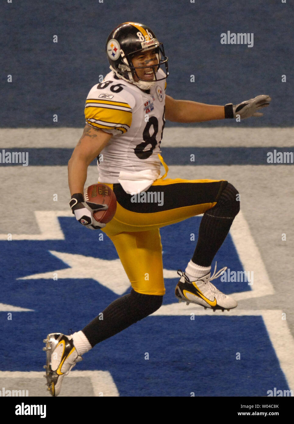 Pittsburgh Steelers wide receiver Hines Ward dances into the endzone