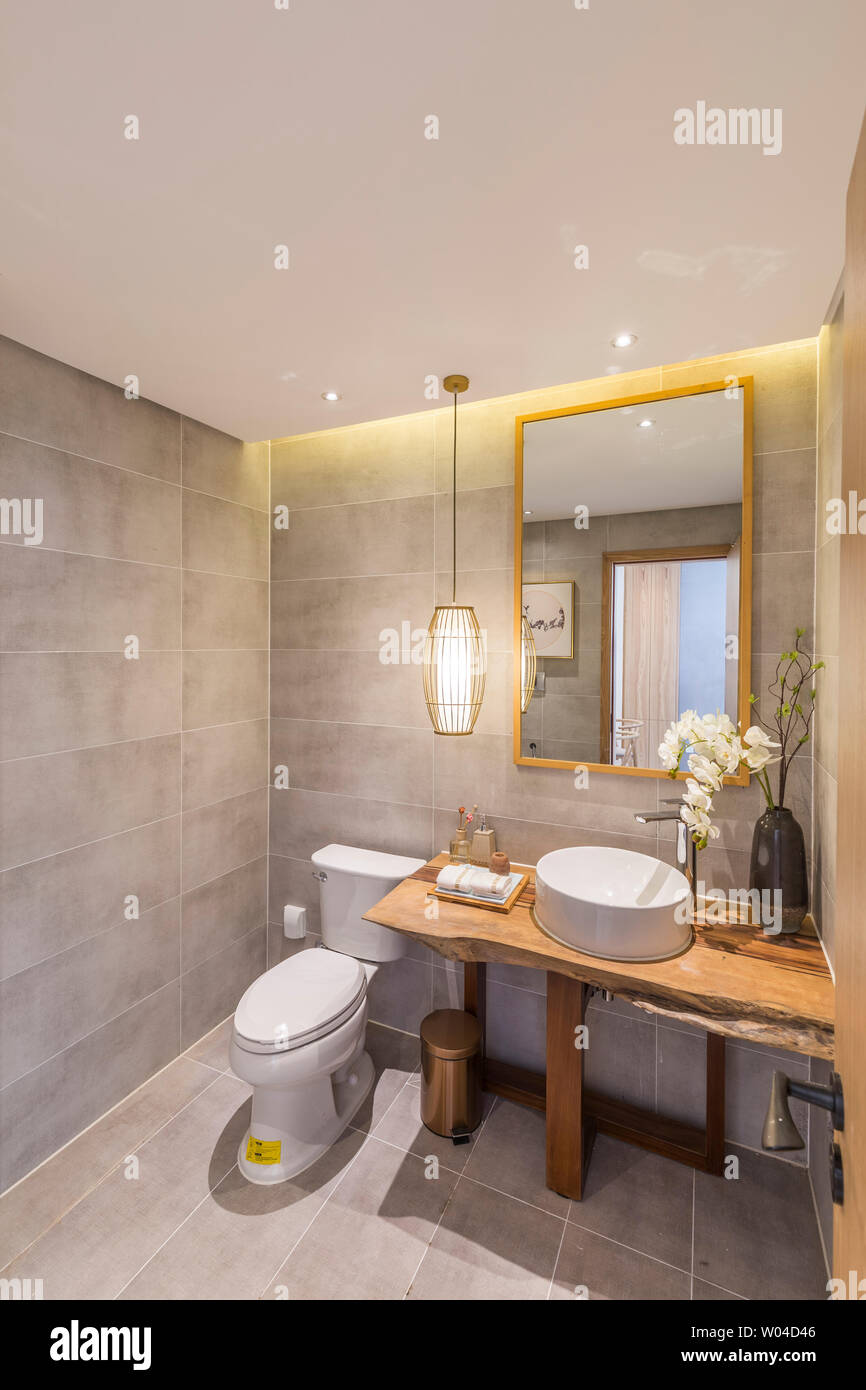 Modern model bathroom space design 3D rendering HD large picture Stock