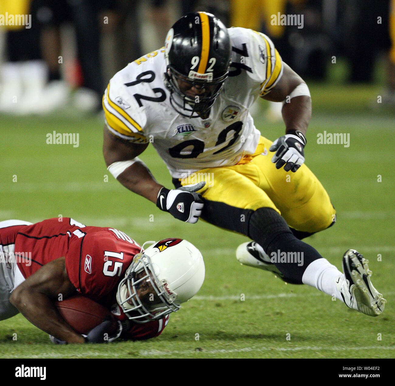 AUG 14 2010: Steelers linebacker James Harrison (92) stares up as