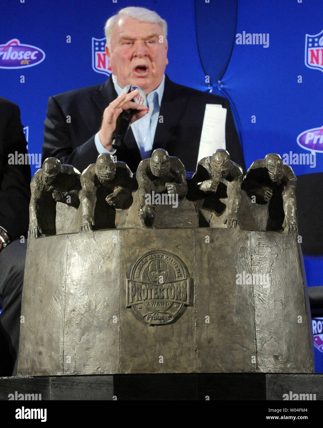 John Madden announces the New England Patriots as winners of the Madden Most Valuable Protectors Award as the year's best offensive line during the week of Super Bowl XLV in Dallas, Texas, on February 3, 2011. The Pittsburgh Steelers will take on the Green Bay Packers on February 6, 2011.    UPI/Roger L. Wollenberg Stock Photo