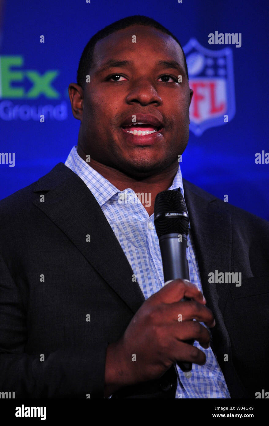 Jacksonville Jaguars running back Maurice Jones Drew speaks after being named the runner up at the FedEx 2011 Ground NFL Player of the Year awards ceremony in Indianapolis during Super Bowl week on February 1, 2012, 2012.  Philadelphia Eagles running back LeSean McCoy won the award  UPI/Kevin Dietsch Stock Photo