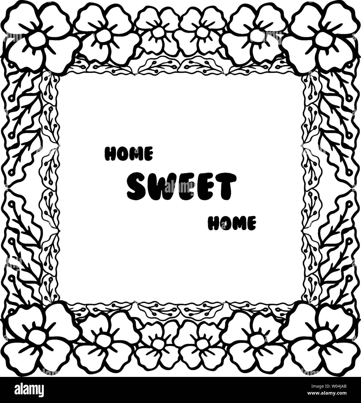 Vector illustration cute flower frame with decorative home sweet home ...