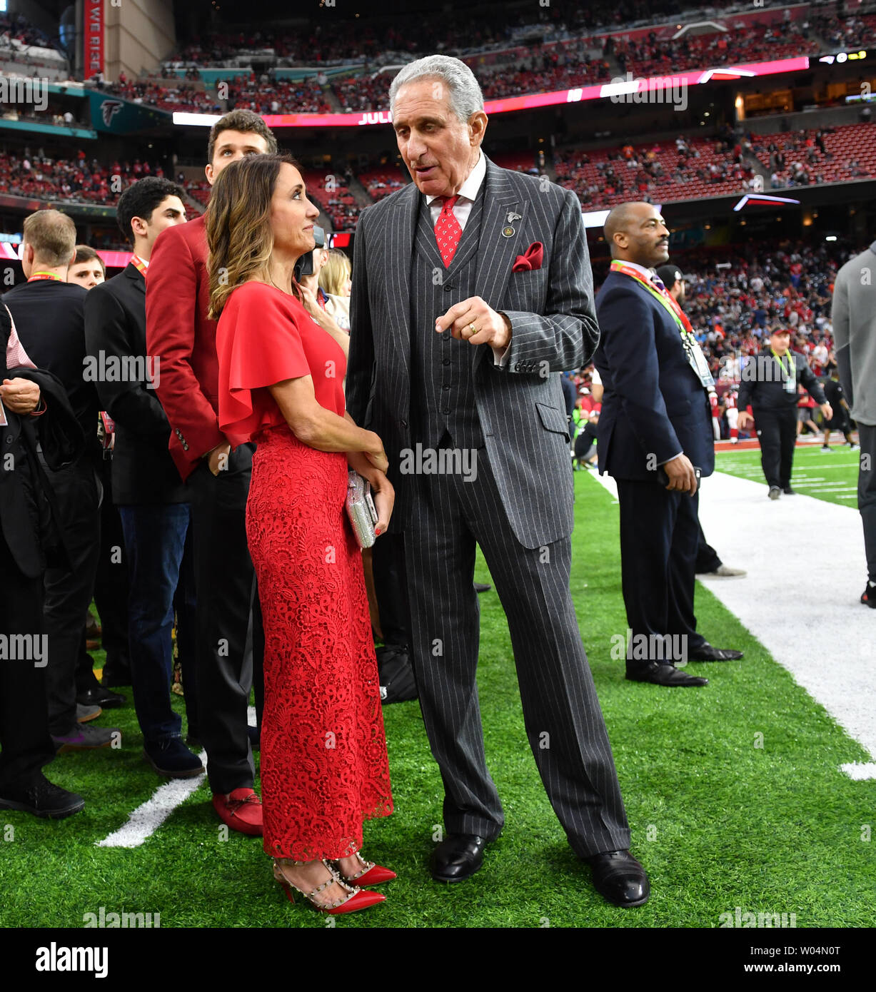 Atlanta Falcons owner Arthur Blank stands on the sidelines before Super Bowl  LI against the New