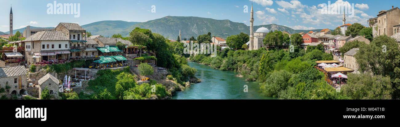 Neretva River and Mostar Panorama, Bosnia-Herzegovina Stock Photo