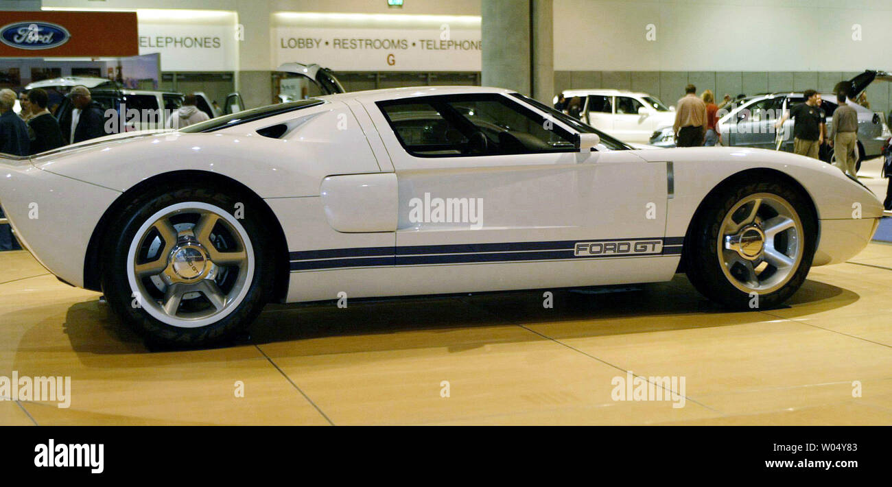 The new Ford GT at the 2004 San Diego International Auto Show in San Diego, California, New Year's Day, 2004. (UPI Photo/Roger Williams) Stock Photo