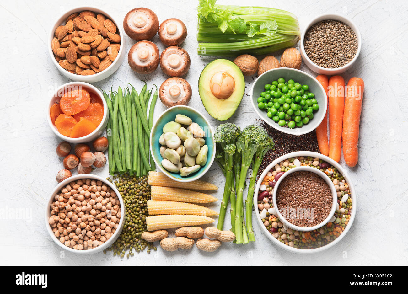 Food sources of plant based protein. Healthy diet with legumes, dried